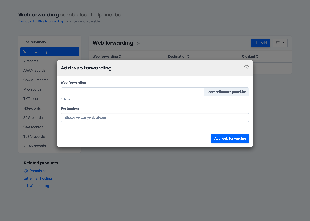 Configuration de la redirection web