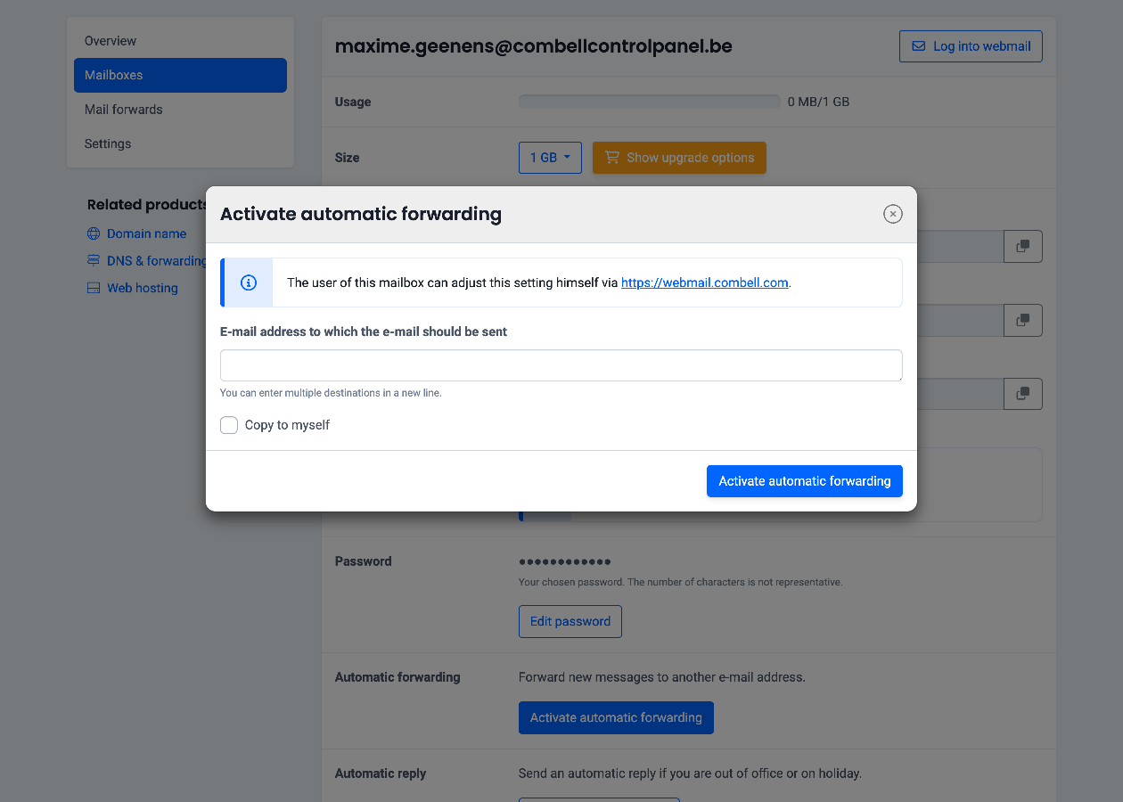 Redirection sur votre boîte mail