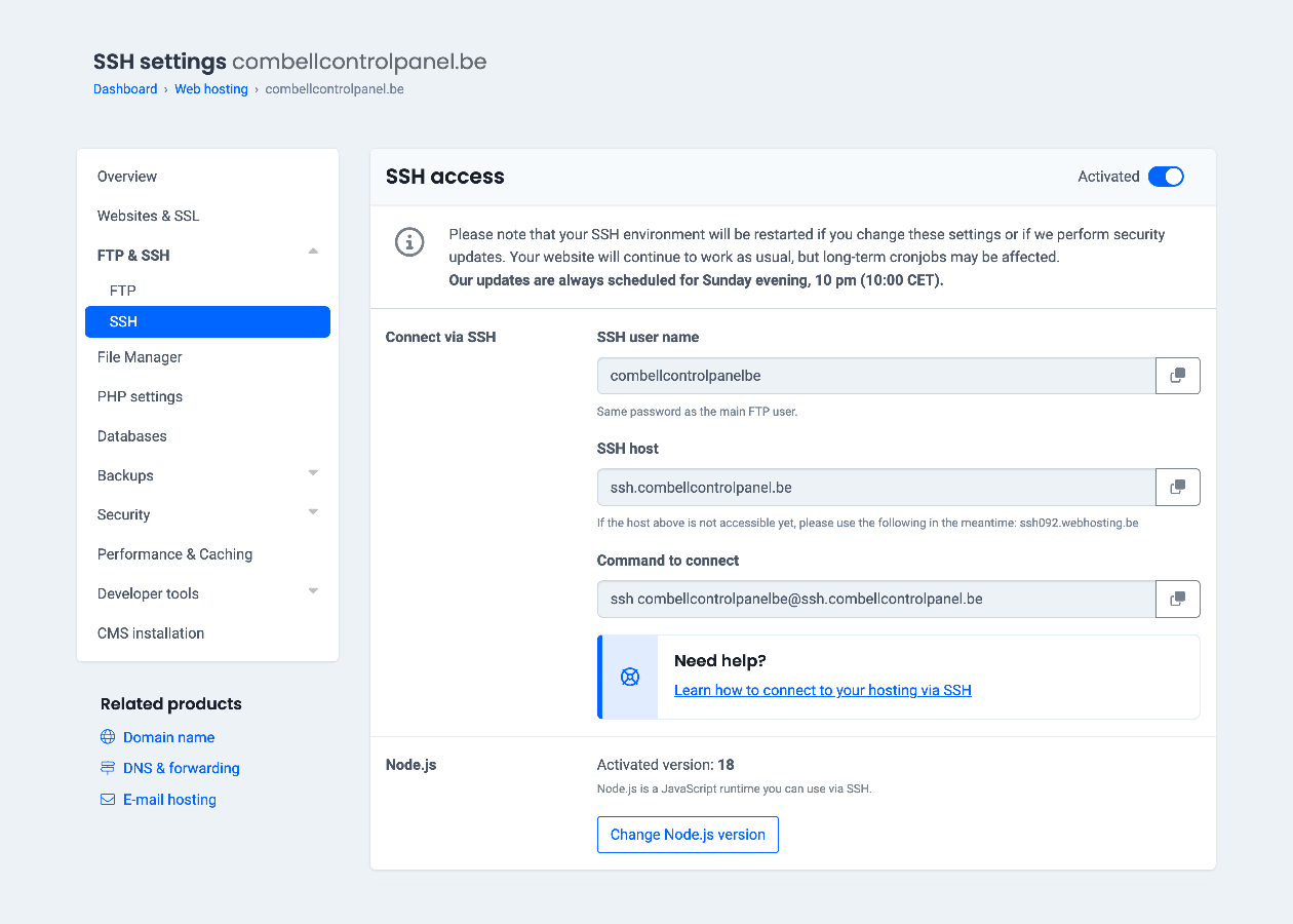 Configuration des droits d'accès SSH