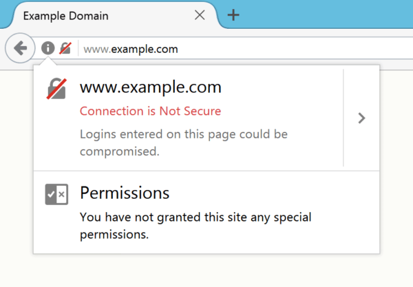 Firefox shows clear warning on pages without HTTPS