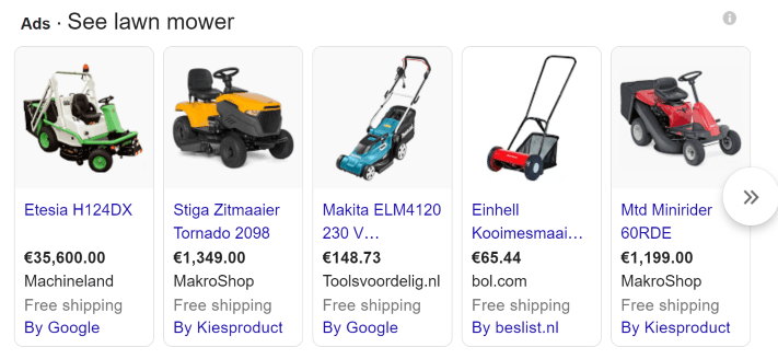 Google shopping paid SEA results
