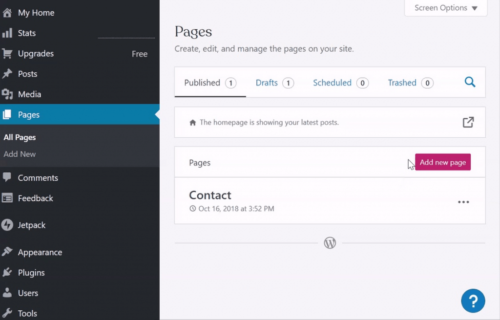 The WordPress control panel. The WordPress control panel.