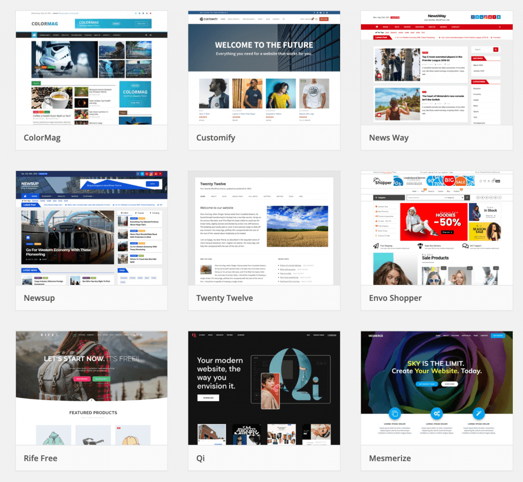 Different WordPress themes. Examples of different WordPress themes.