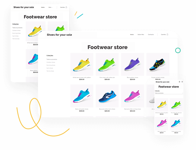 A simple online shoe shop in a responsive design. An example of a simple online shoe shop that is fully responsive on the fly.