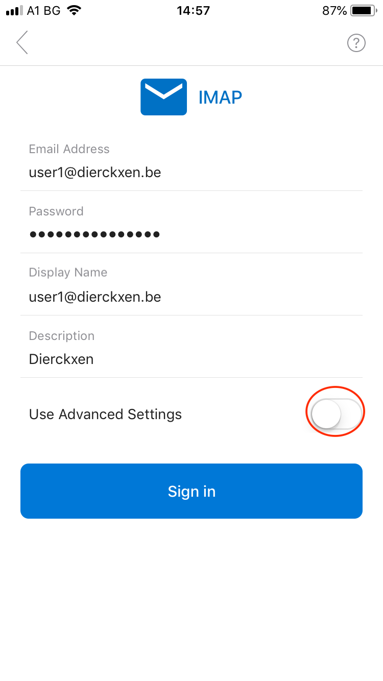 Fill in and then tap on 'Use Advanced Settings'.