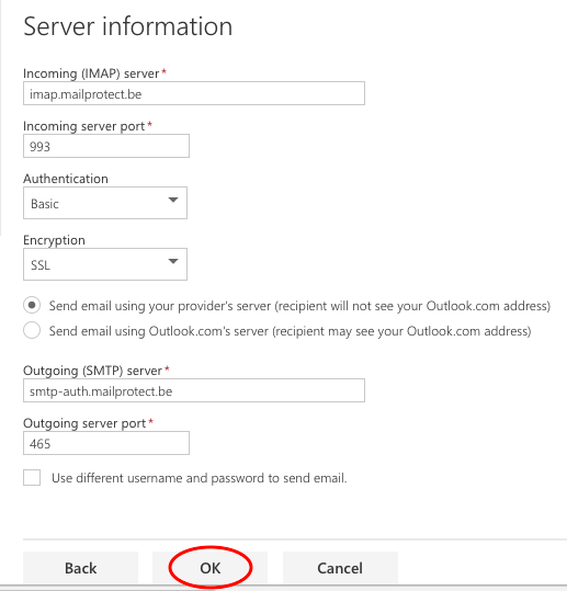 Server information (IMAP)
