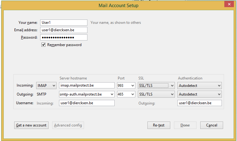 Mail Account Setup IMAP + SSL
