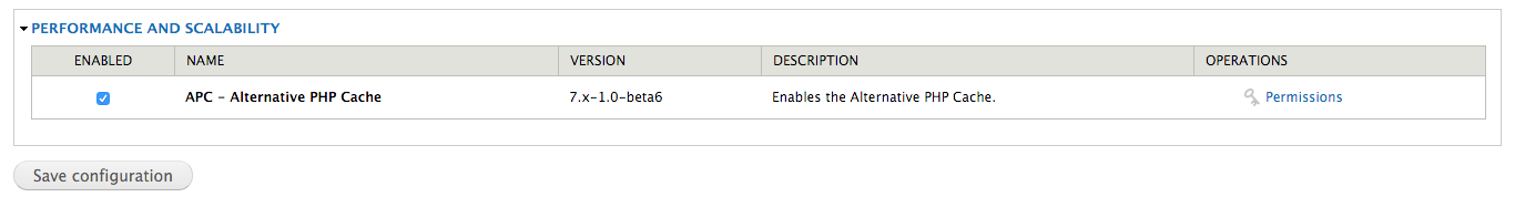 Enable APC from the Modules section