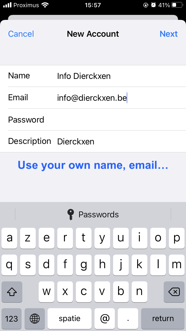 iOS Email account details