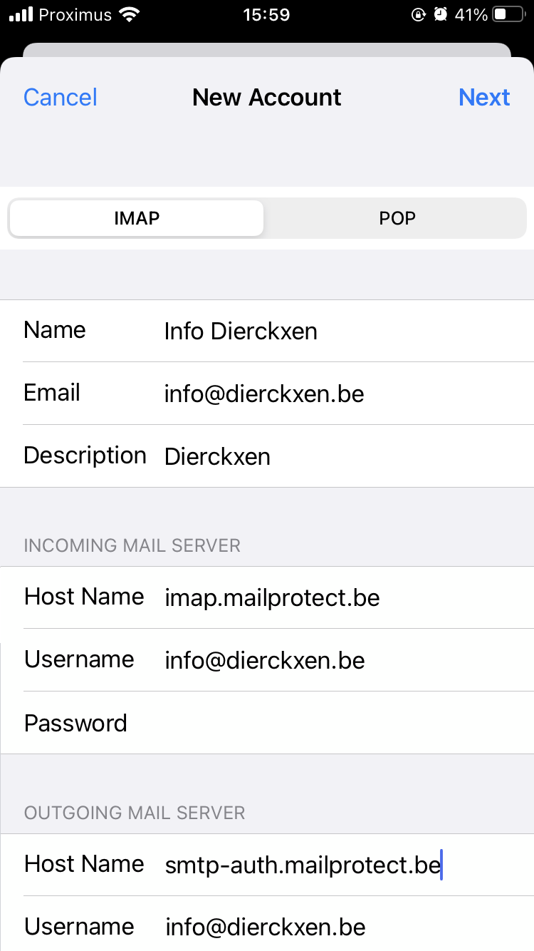 iOS set up incoming mail server