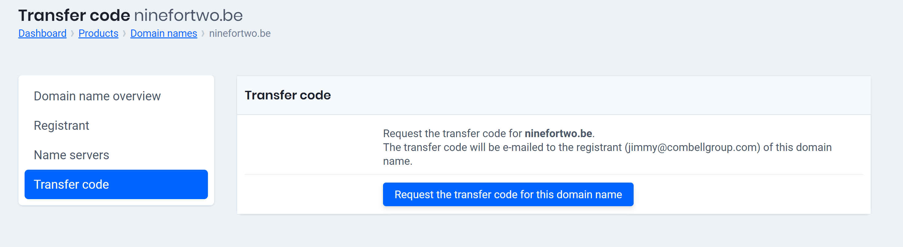 Request transfercode 