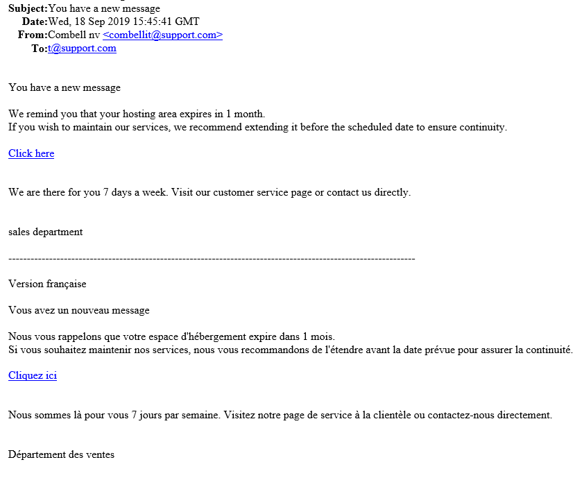 Phishing voorbeeld mail september 2019