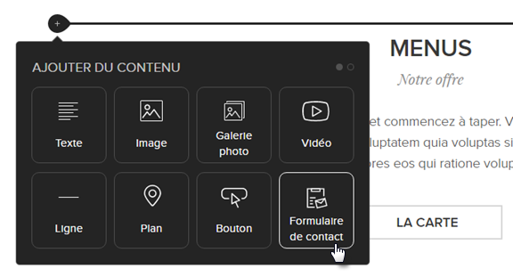 ajouter du contenu formulaire de contact