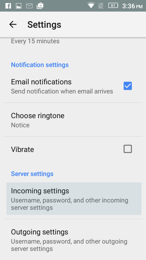 Tapez sur ‘Incoming settings’