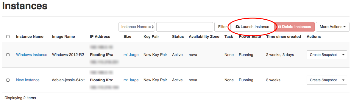 Launch instance