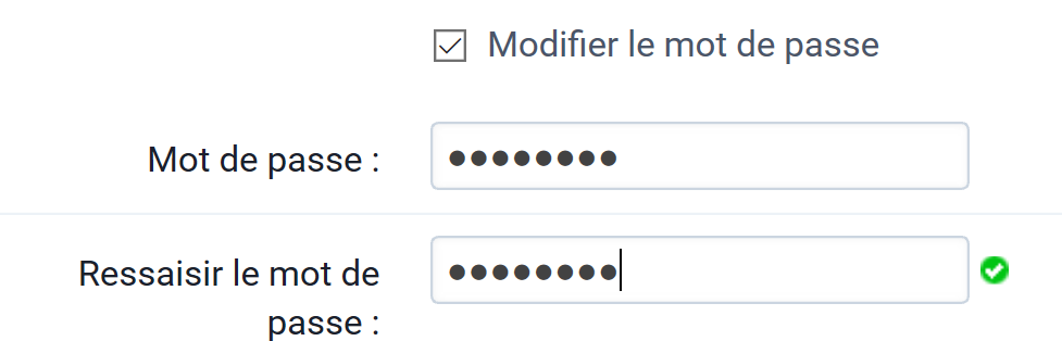 Cocher la case Modifier le mot de passe