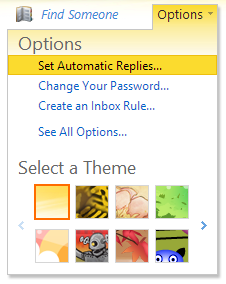 Options > envoyer des réponses automatiques »></li>
<li>Vous voilà maintenant dans la section « Organisation des messages » de votre interface de gestion Exchange.<img loading=