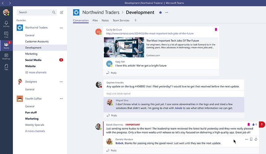 Threads in Microsoft Teams bij Office 365