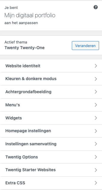 customizer met twentig-opties WordPress