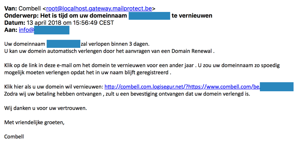 Domeinnaamfraude - domeinnaam komt te vervallen