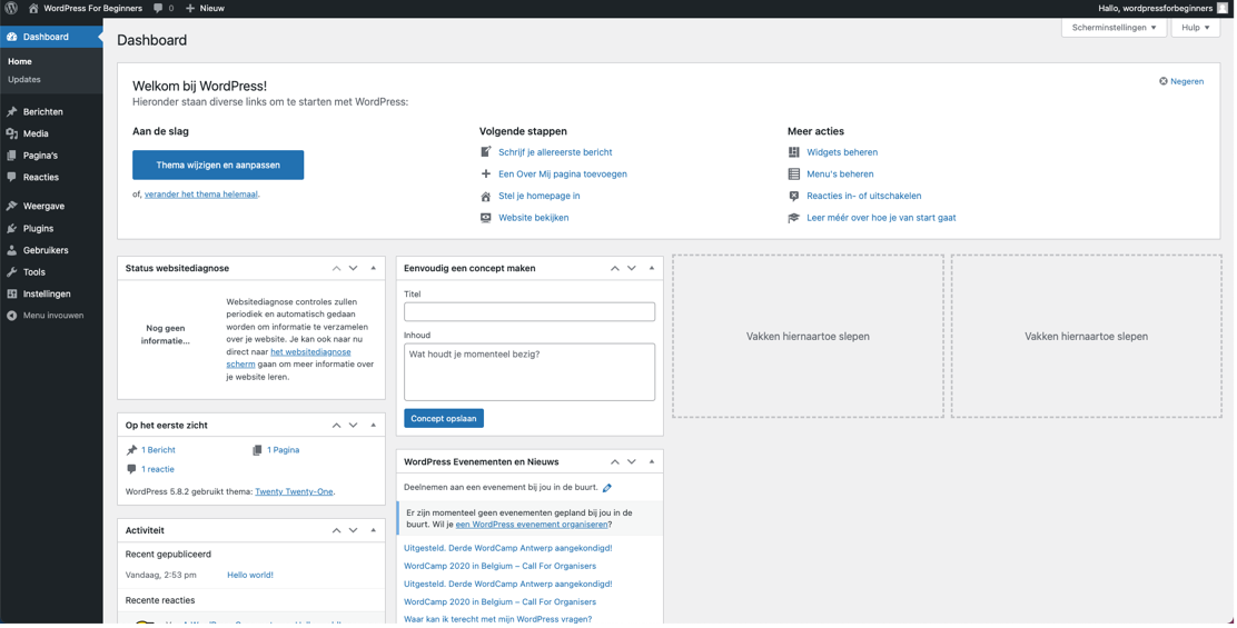 Het WordPress-controlepaneel of dashboard