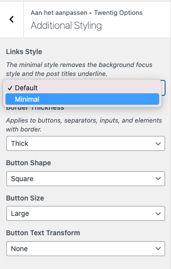 Twentig Options WordPress additional styling