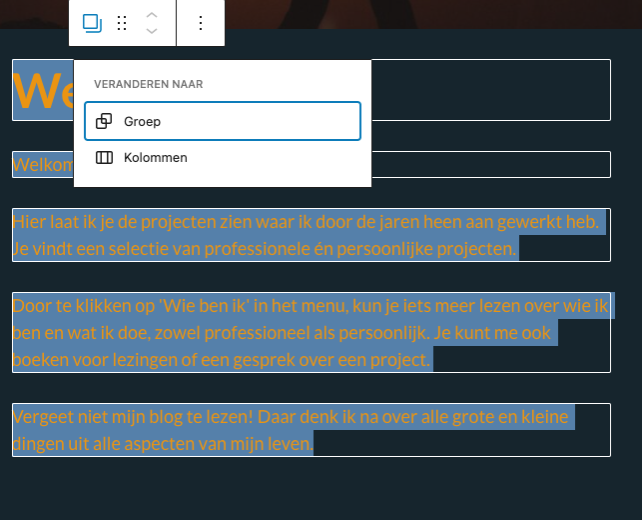 groep maken van blokken wordpress