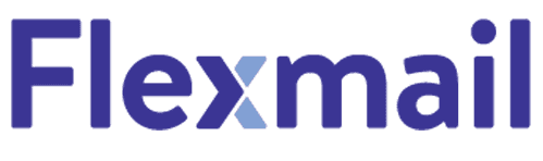 Het Flexmail logo in blauwe letters. De tool voor alle e-mailmarketing activiteiten.