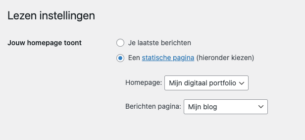 Homepage en berichtenpagina kiezen bij lezen-instellingen