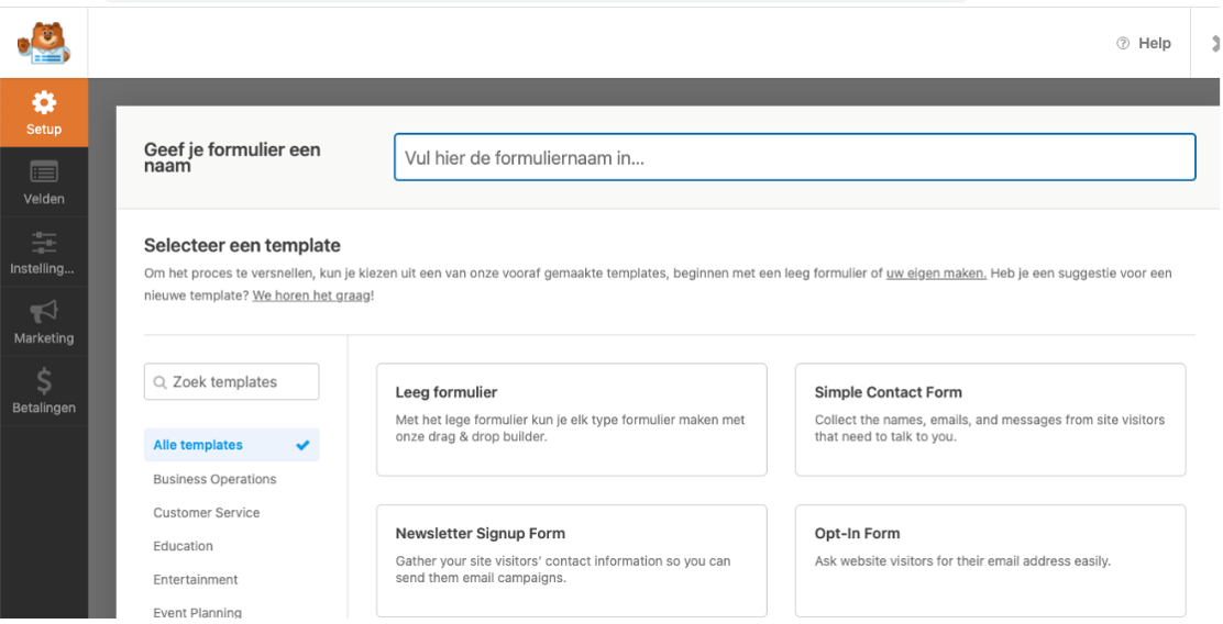 setup wpforms nieuwe toevoegen