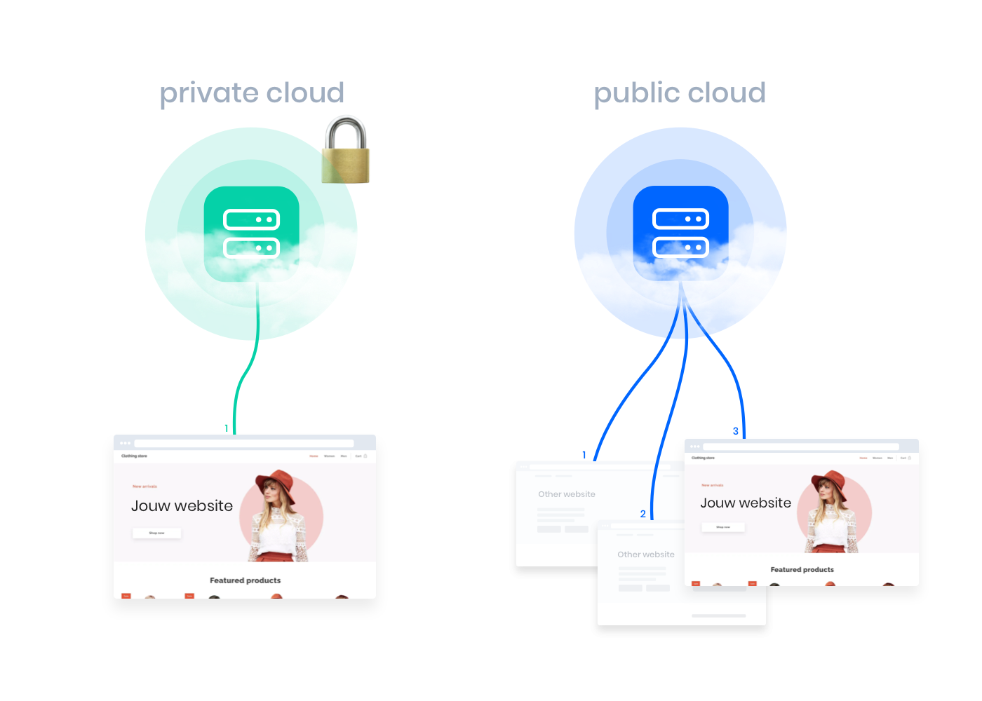 Private cloud vs public cloud. 