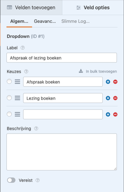 uitklapmenu toevoegen wpforms