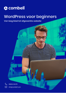 De cover van ons e-book: WordPress voor beginners - van leeg blad tot afgewerkte website.