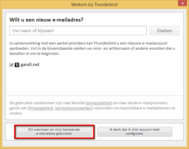 Overslaan en mijn bestaand e-mailadres gebruiken