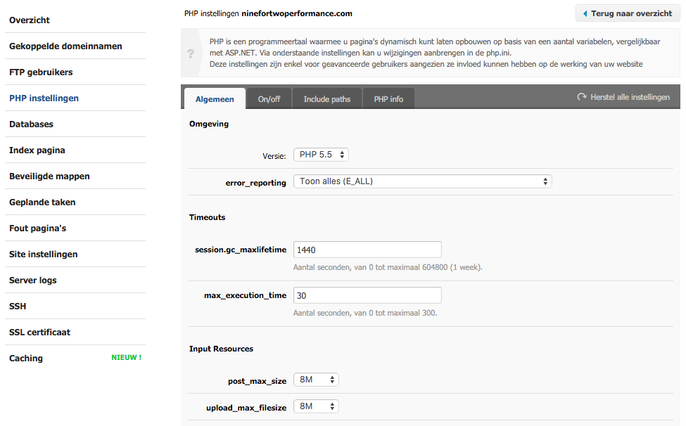 PHP-instellingen