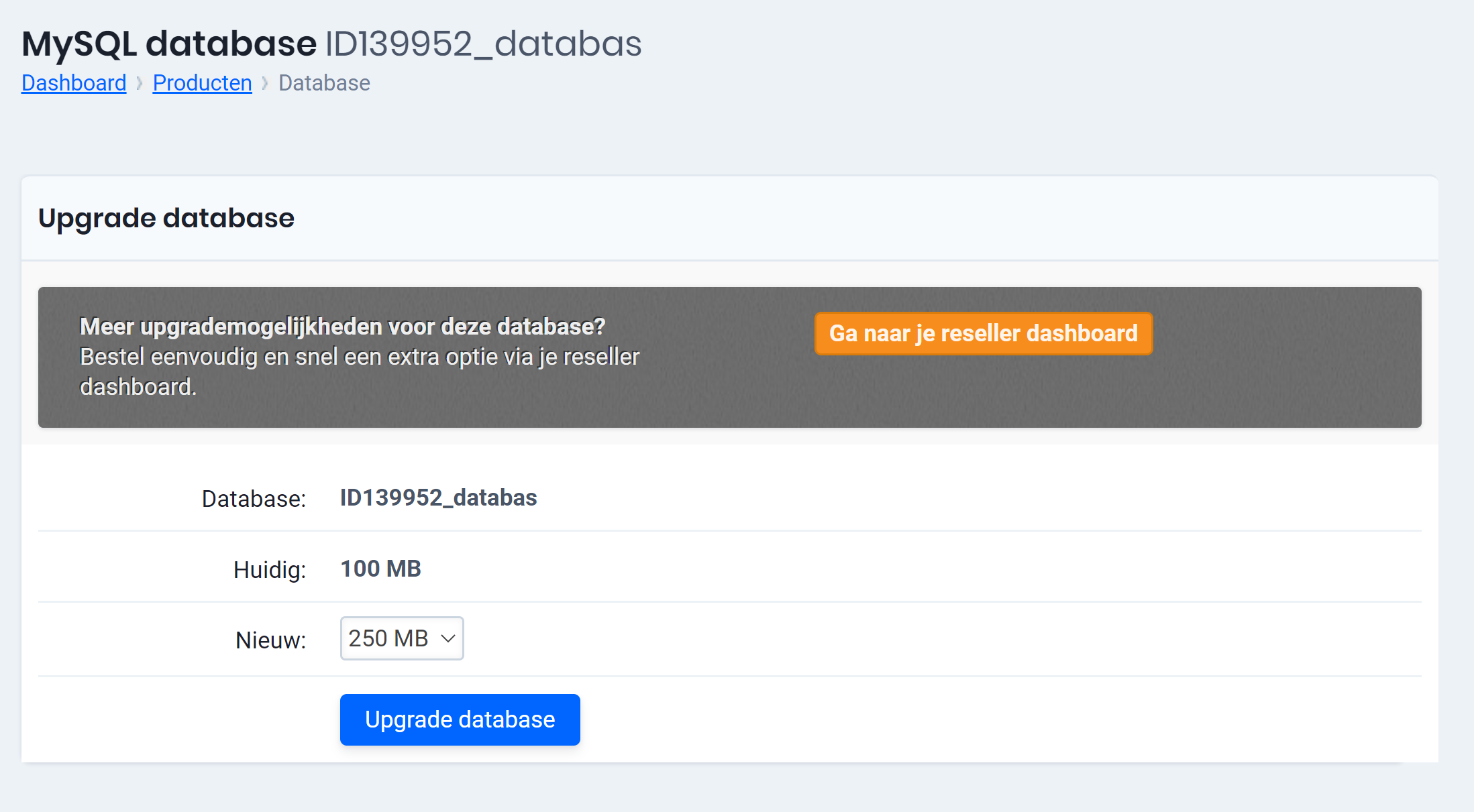 Bestaande database upgraden optie toepassen