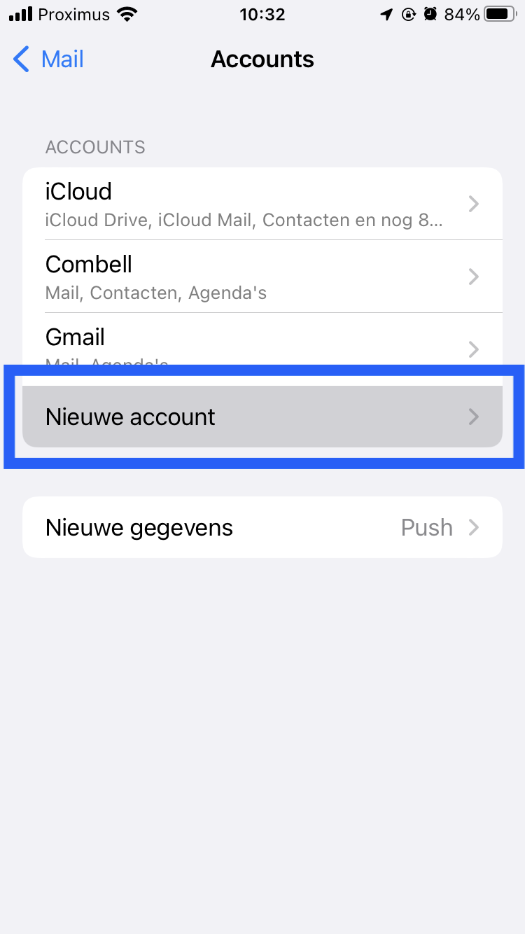 iOS Nieuwe account toevoegen