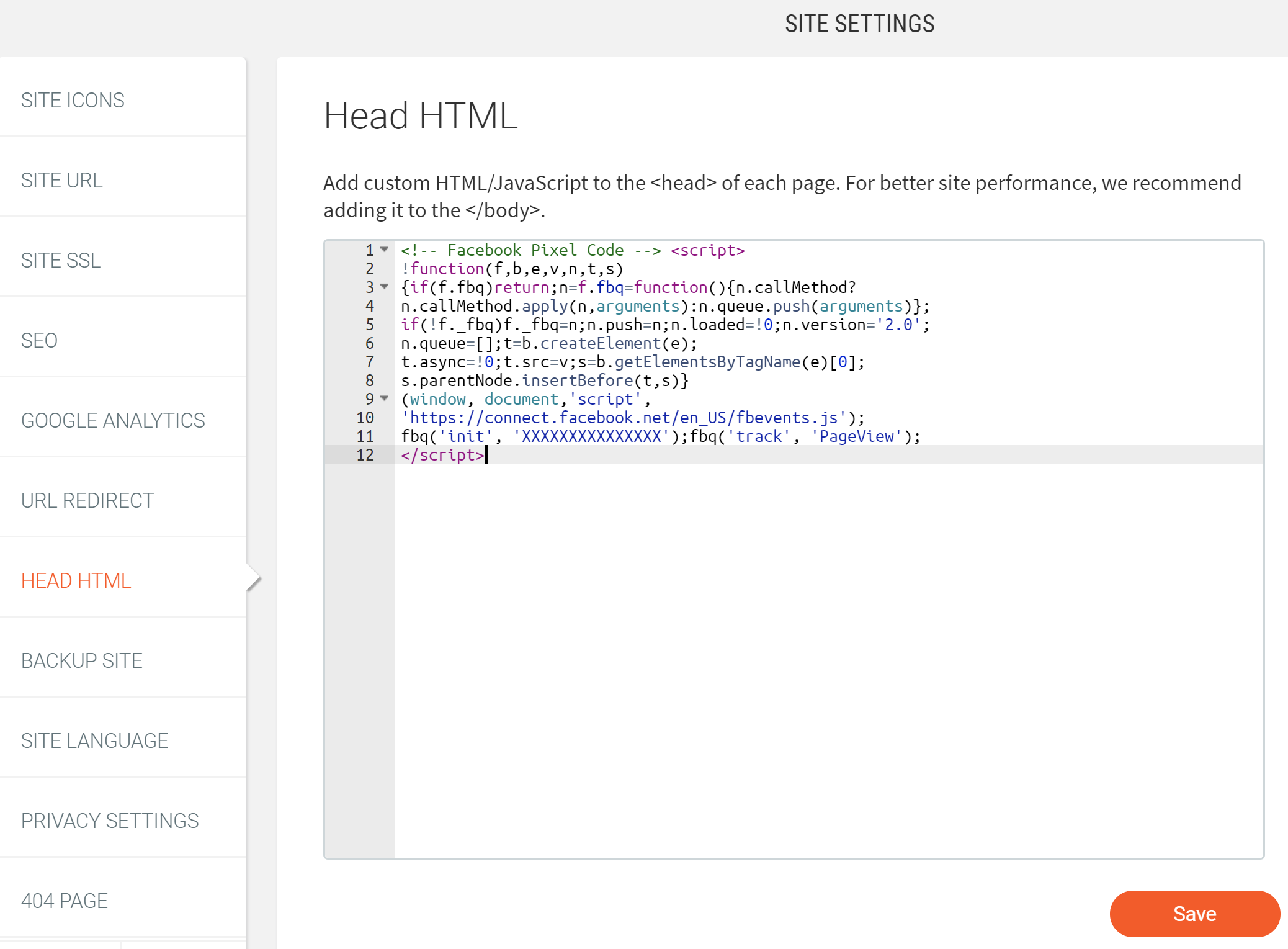 Instellingen Header HTML