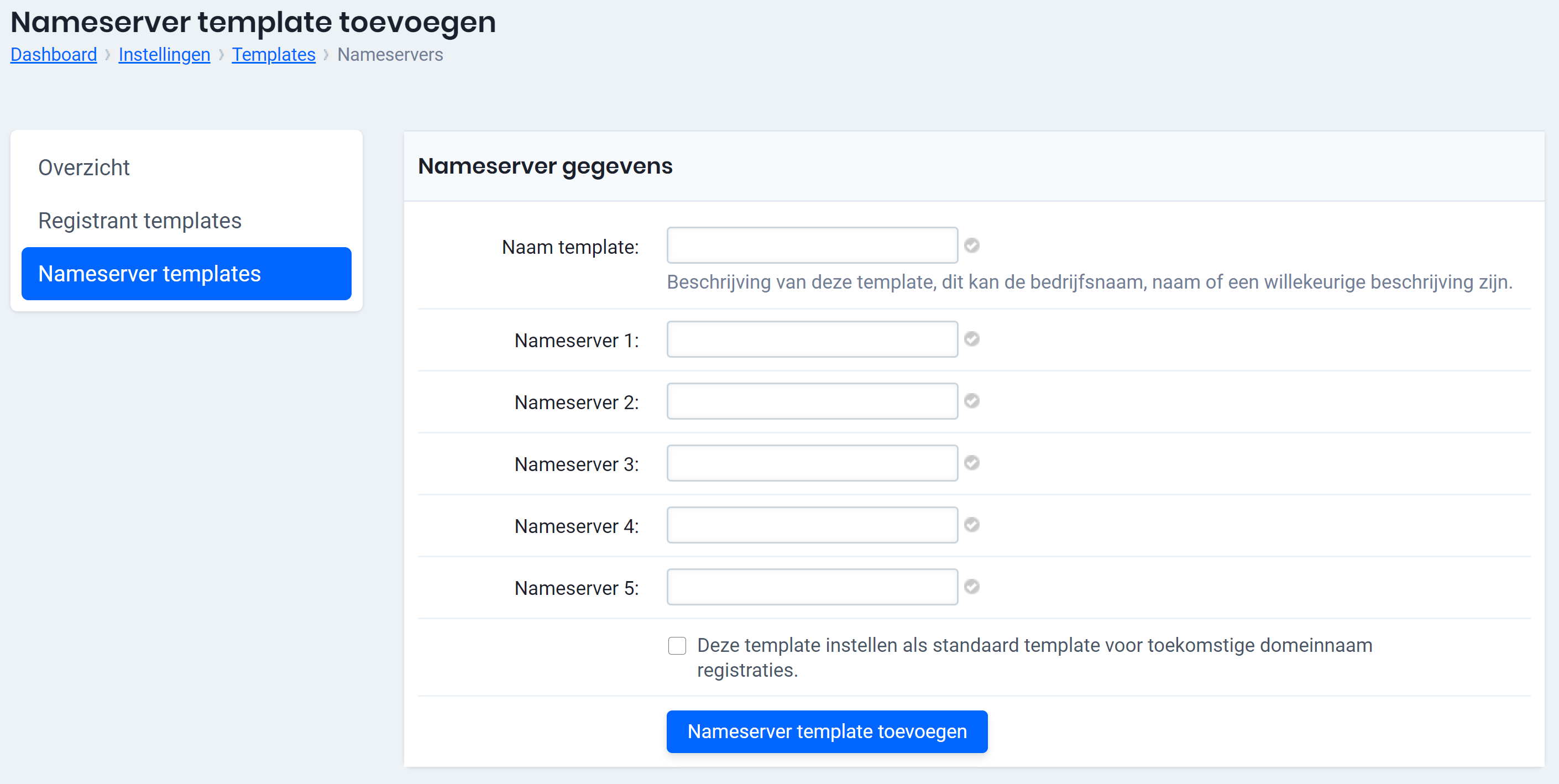 nameserver template toevoegen