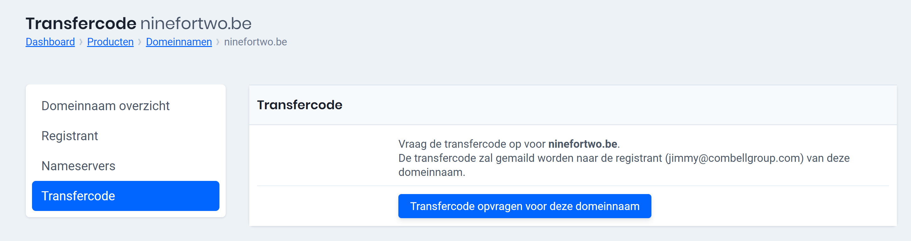 Transfercode opvragen